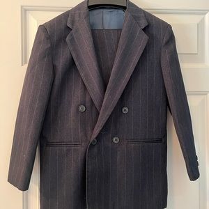 Boy’s navy double breasted pinstripe suit, size 10 regular